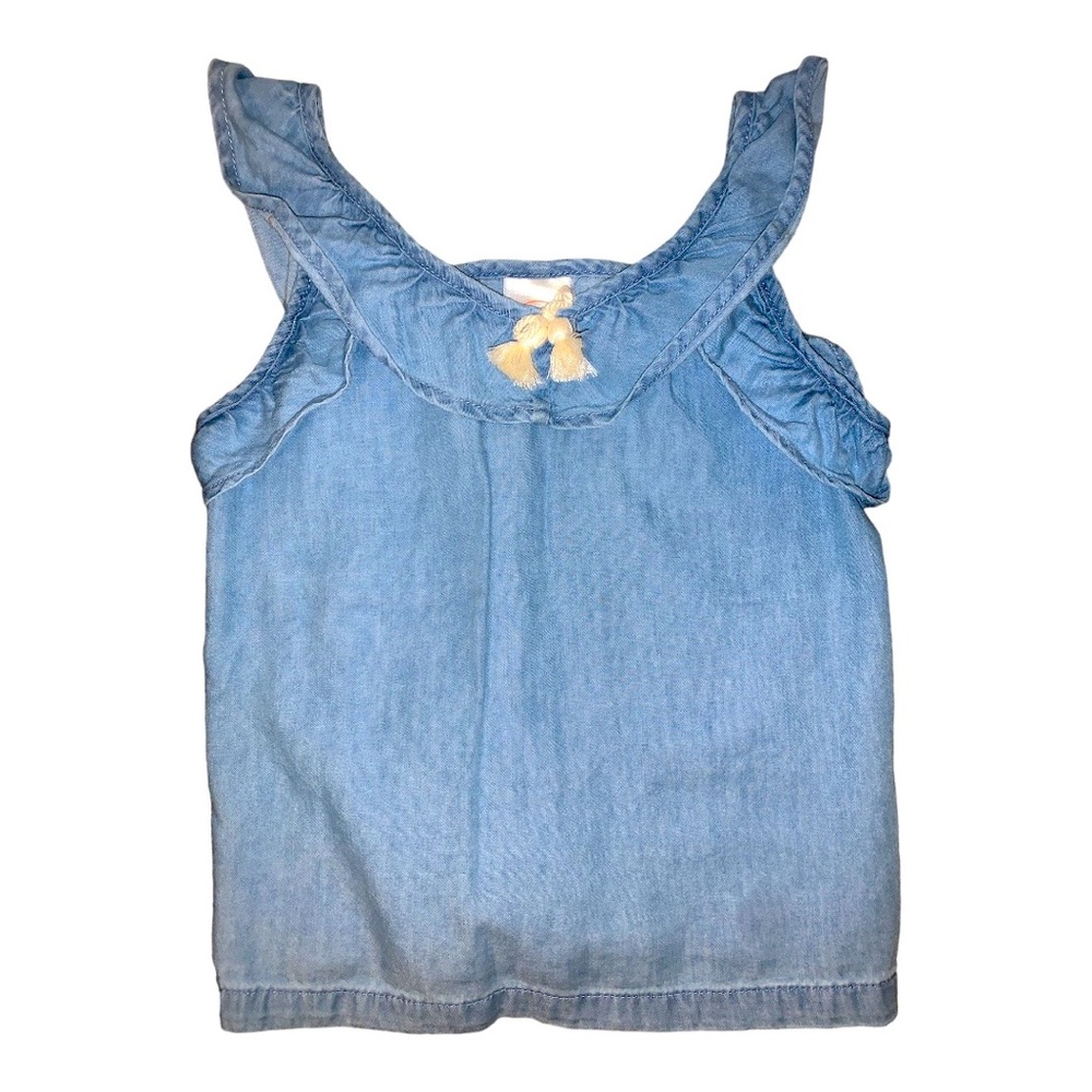 Light weight denim top with ruffle sleeve. GUC. Size 4/5.